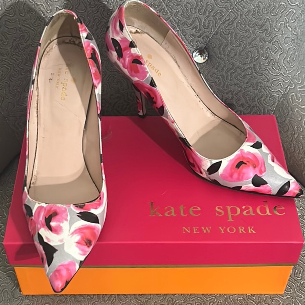 Kate Spade Pink and Black Stiletto Heels 8.5 Spring Sunday Brunch